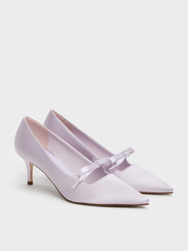 Venetia Satin Bow Pointed Pumps, Lilac, hi-res