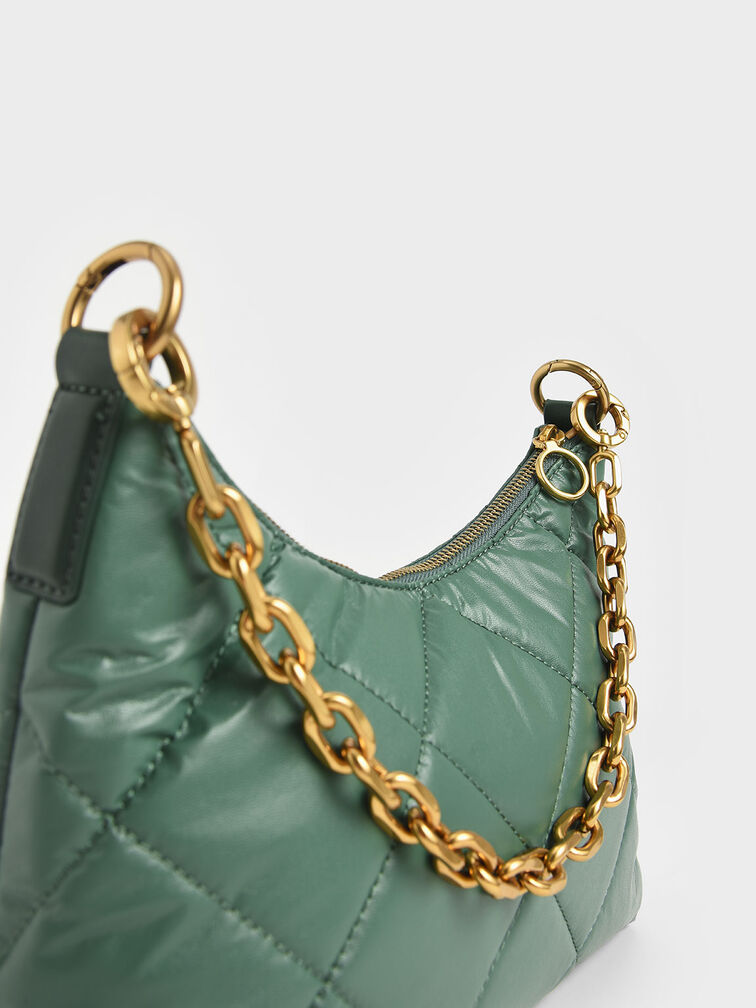 Paffuto Quilted Chain Handle Bag, Dark Green, hi-res