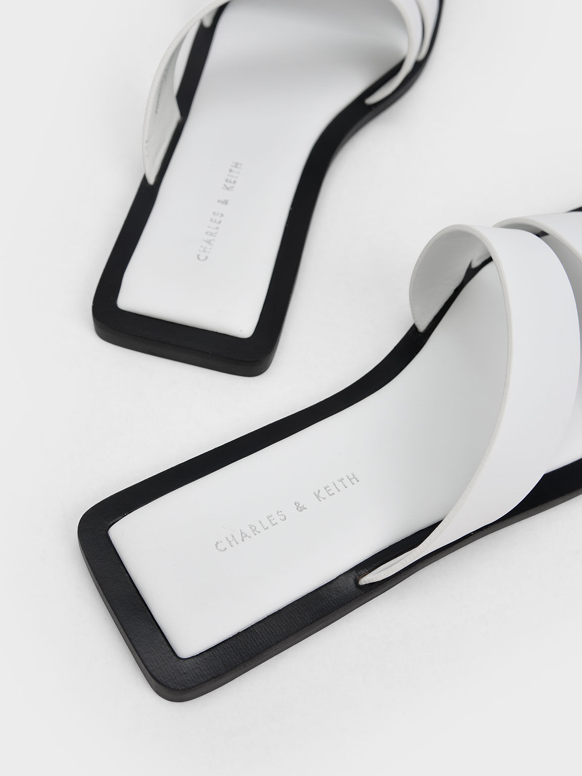 Asymmetric Strappy Slide Sandals, White, hi-res