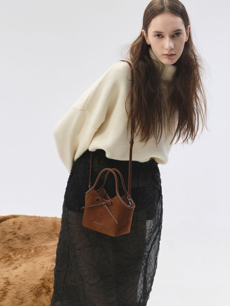 Hazel Bow Tubular Top Handle Bag, Pecan Brown, hi-res