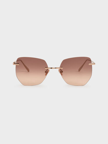 Rimless Butterfly Sunglasses, Rose Gold, hi-res