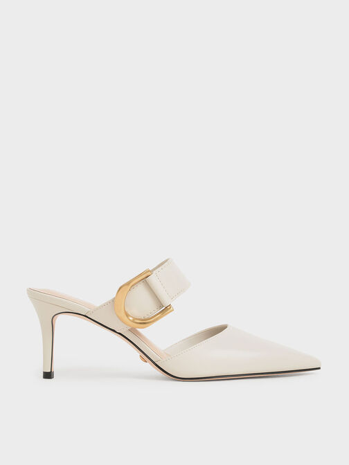 Gabine Buckled Leather Mule Pumps, Chalk, hi-res