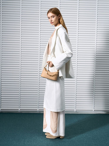 Robyn Elongated Chain-Handle Bag, Beige, hi-res