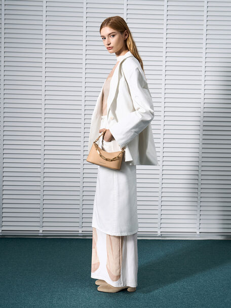 Bolso alargado Robyn con asa de cadena, Beige, hi-res