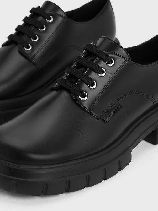 Lace-Up Chunky Oxfords, Black, hi-res