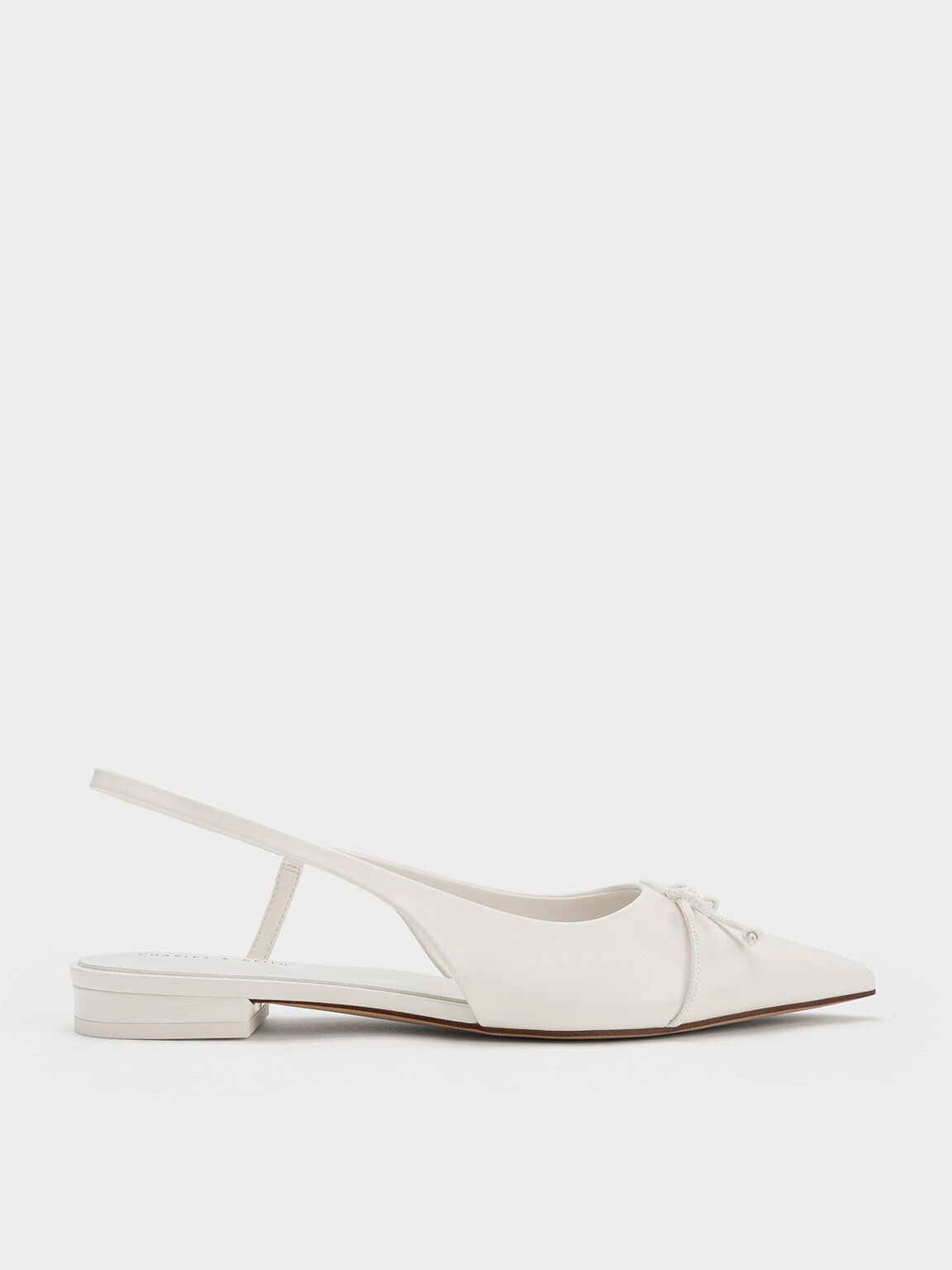 Bow Pointed-Toe Slingback Ballerinas, White, hi-res