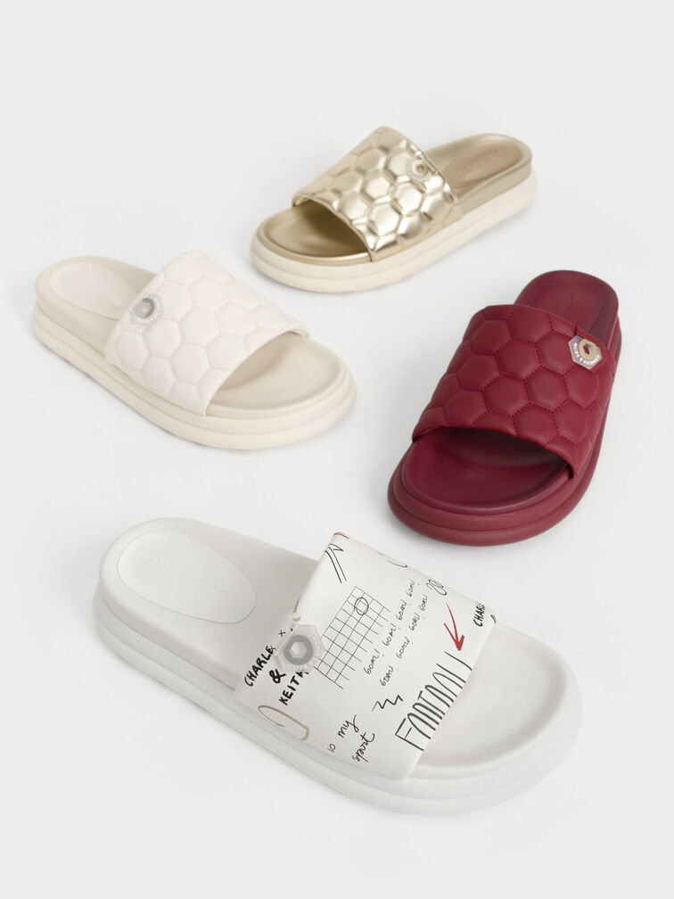 Textured Flatform Sliders, Red, hi-res