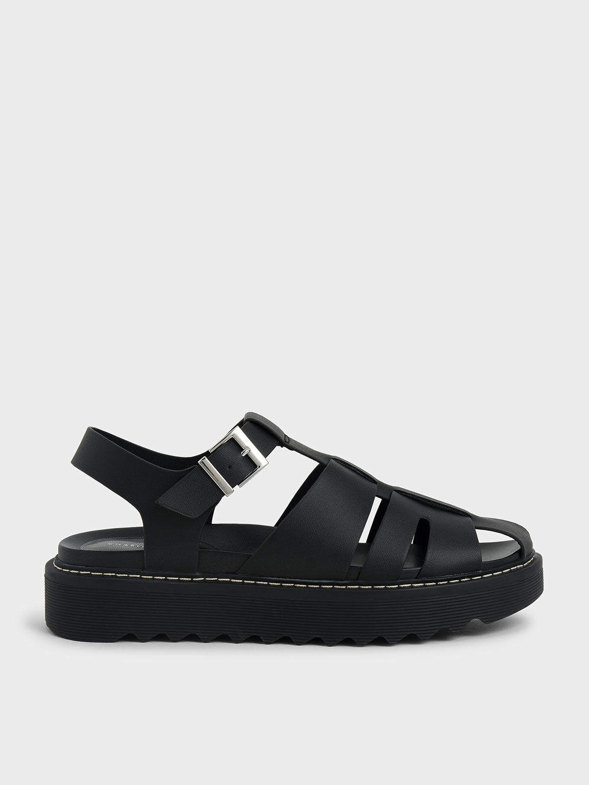 Black caged store sandals flat