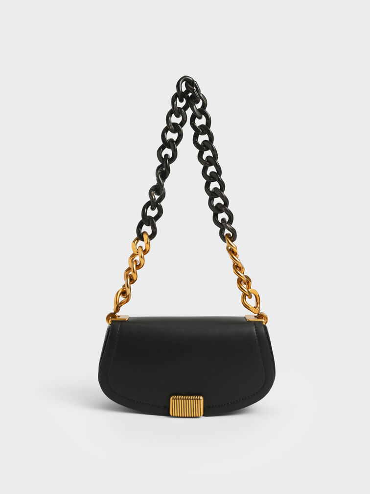 Charles & Keith - Women's Croc-effect Chain Strap Crossbody Bag, Black, S