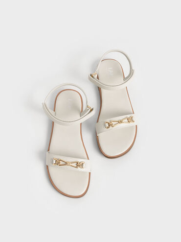 Sandalias con detalles metálicos para niña, Blanco tiza, hi-res