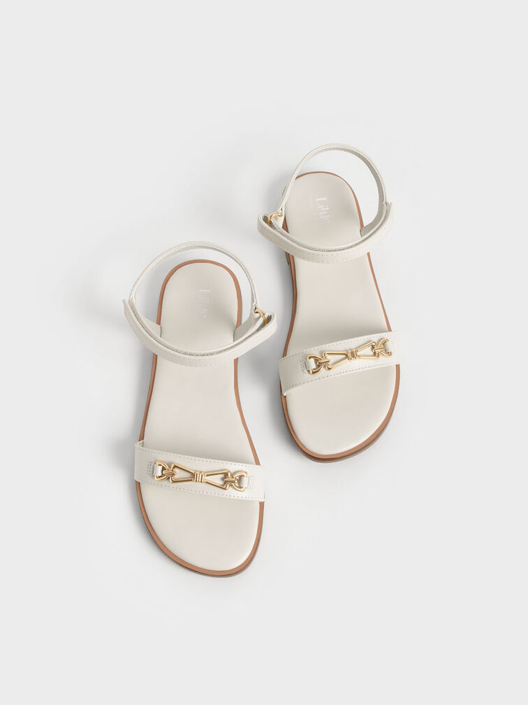 Girls' Metallic Accent Sandals, Chalk, hi-res