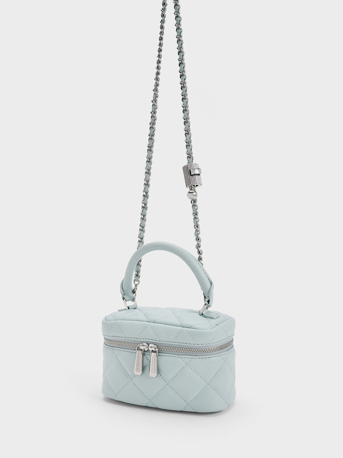 Quilted Two-Way Zip Mini Bag, Steel Blue, hi-res