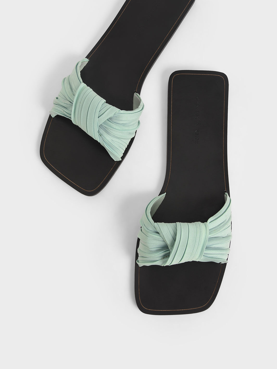 Mint Green Pleated Fabric Knotted Slide Sandals CHARLES KEITH