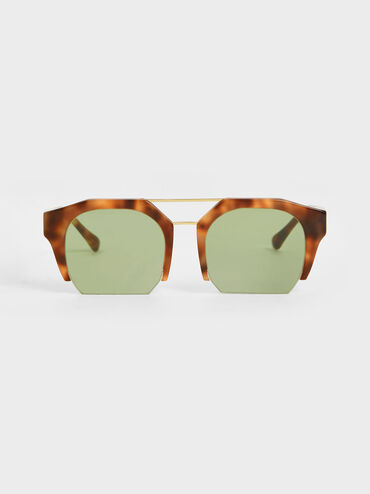 Tortoiseshell Cut-Off Frame Geometric Sunglasses, T. Shell, hi-res
