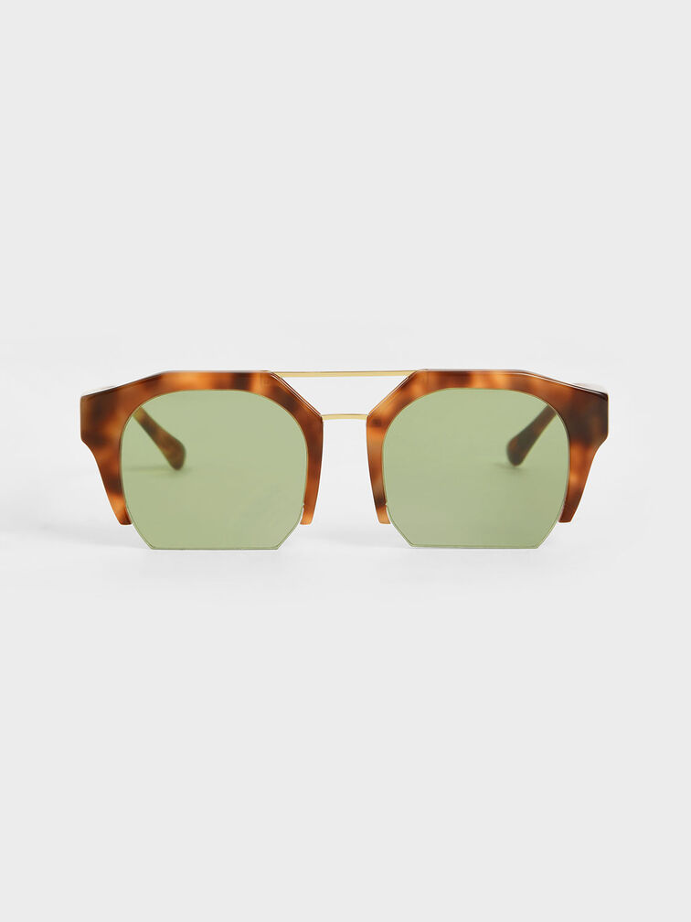 Tortoiseshell Cut-Off Frame Geometric Sunglasses, T. Shell, hi-res