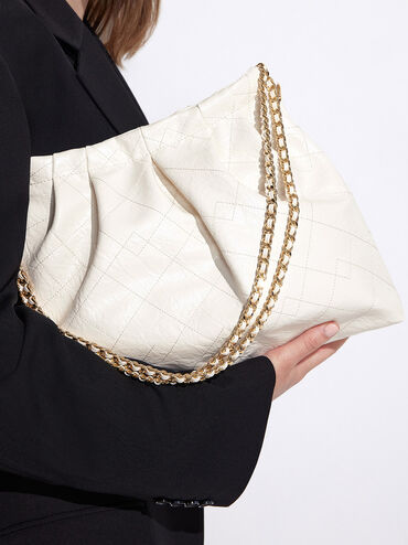 Bolso hobo Duo con doble cadena, Crema, hi-res