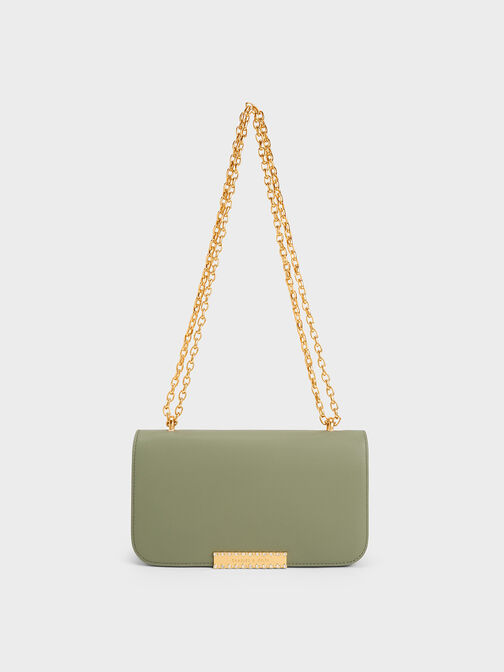 Leather Chain Strap Bag, Sage Green, hi-res