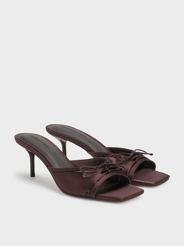 Sadira Satin Heeled Mules, Dark Brown, hi-res