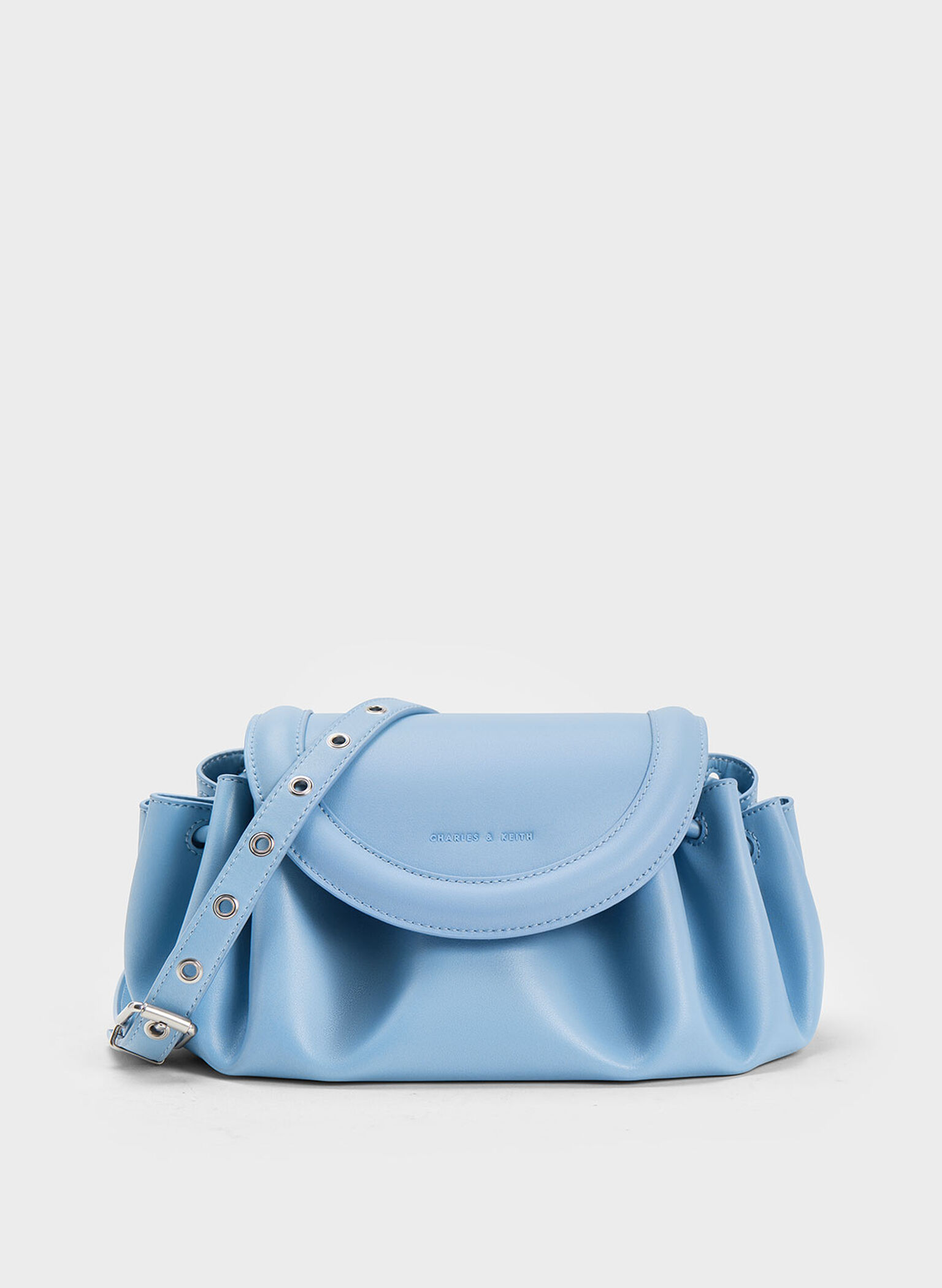 Charles & Keith - Women's Blossom Curved Flap Crossbody Bag, Light Blue, M