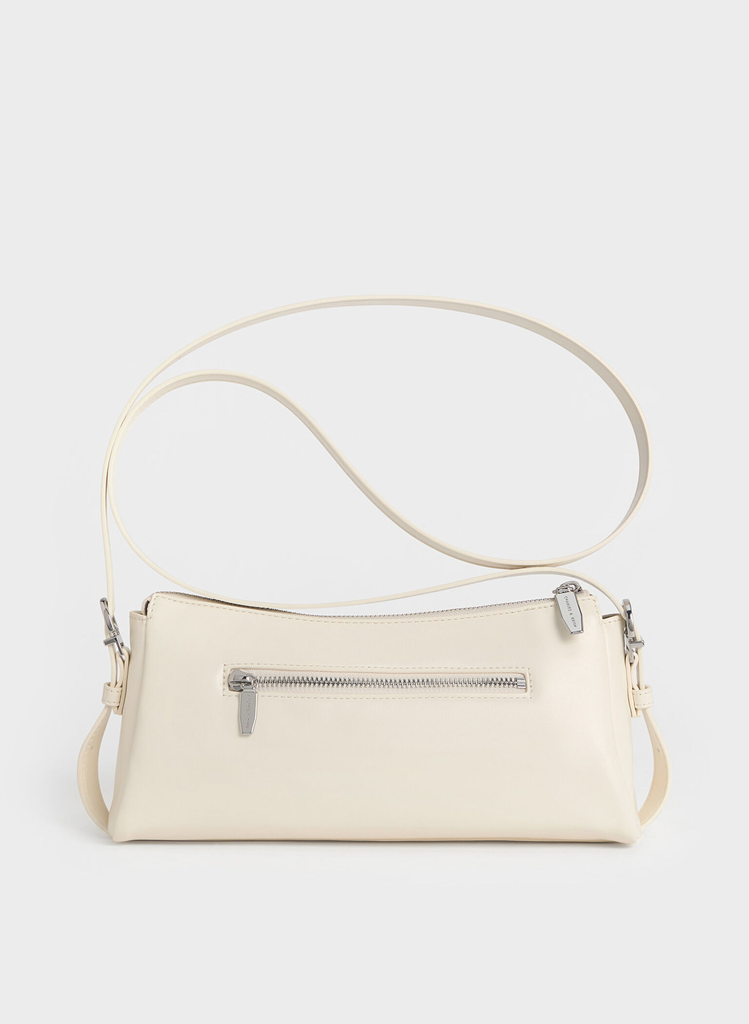 Bolso alargado Rachel con asa de cadena y bolsillo delantero, Crema, hi-res