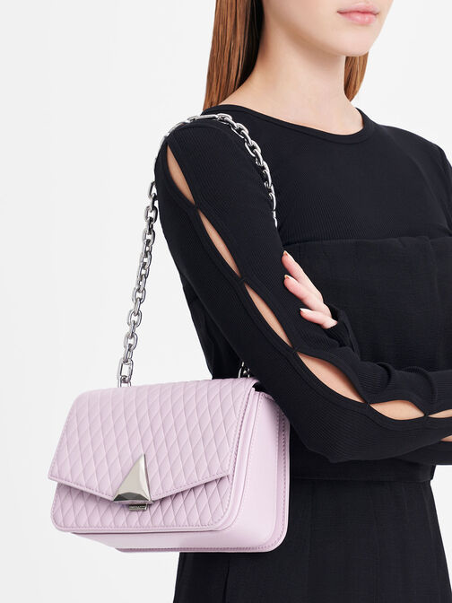 Quinlynn Metallic Accent Quilted Bag, Lilac, hi-res
