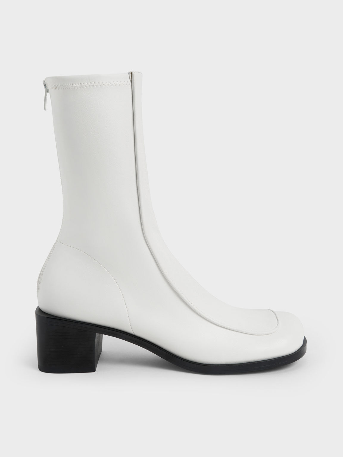 Block Heel Calf Boots, White, hi-res