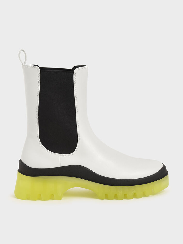 Clear Sole Chelsea Boots, White, hi-res