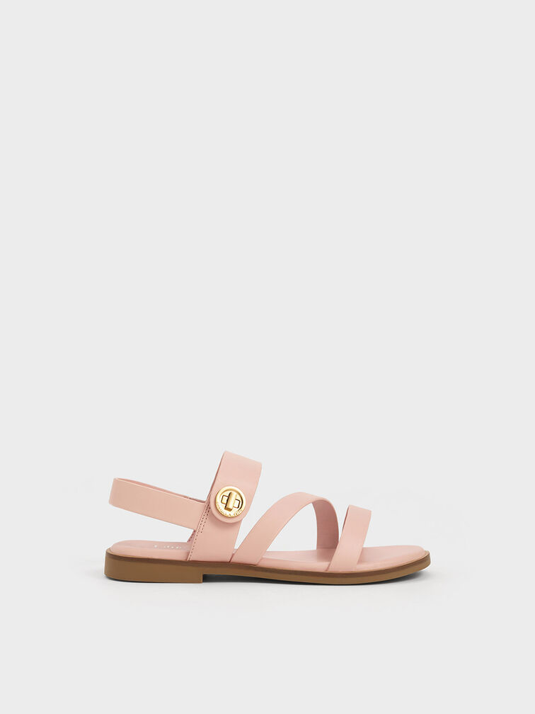 Yara Girls' Metallic Buckle Sandals, Light Pink, hi-res