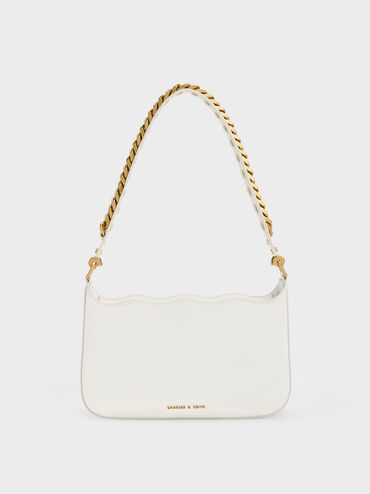 Braided Chain-Link Wavy Bag, White, hi-res