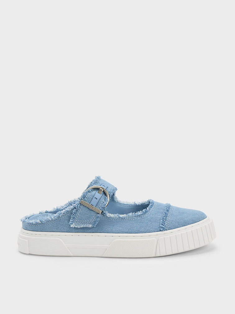 Denim Buckled Slip-On Sneakers, Light Blue, hi-res