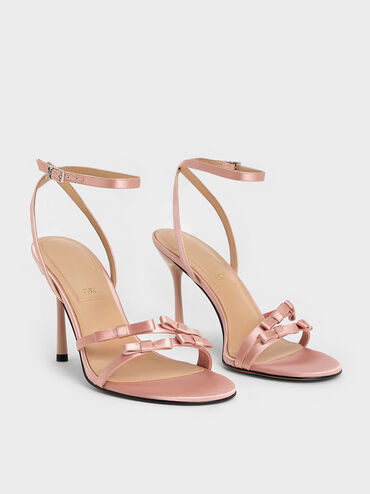Jessy Recycled Polyester Bow Ankle-Strap Stiletto-Heel Sandals, Pink, hi-res