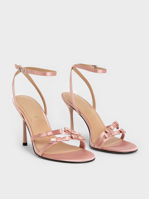 Jessy Recycled Polyester Bow Ankle-Strap Stiletto-Heel Sandals, Pink, hi-res