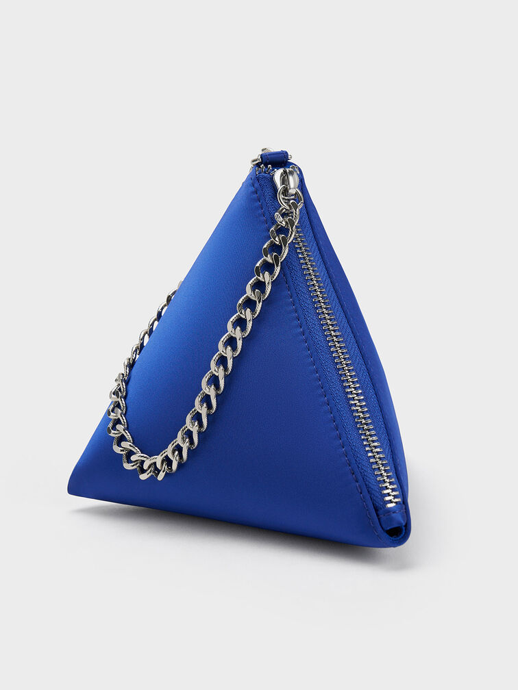 Hera Satin Pyramid Clutch, Blue, hi-res