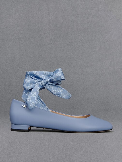 L'initial 緞帶真皮芭蕾舞鞋, 淺藍色, hi-res