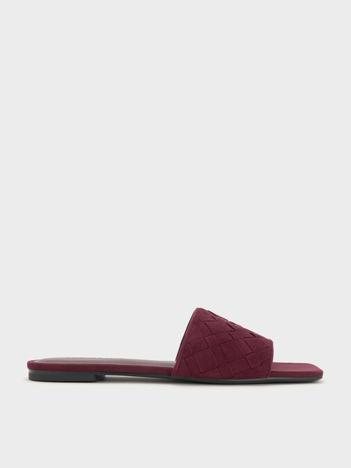Ivette Faux Suede Woven Slide Sandals, Burgundy, hi-res