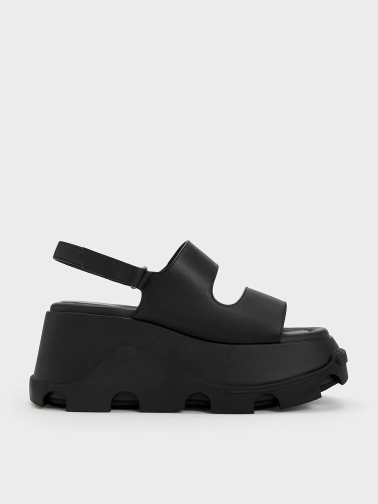 Asymmetric Platform Sandals, Black, hi-res