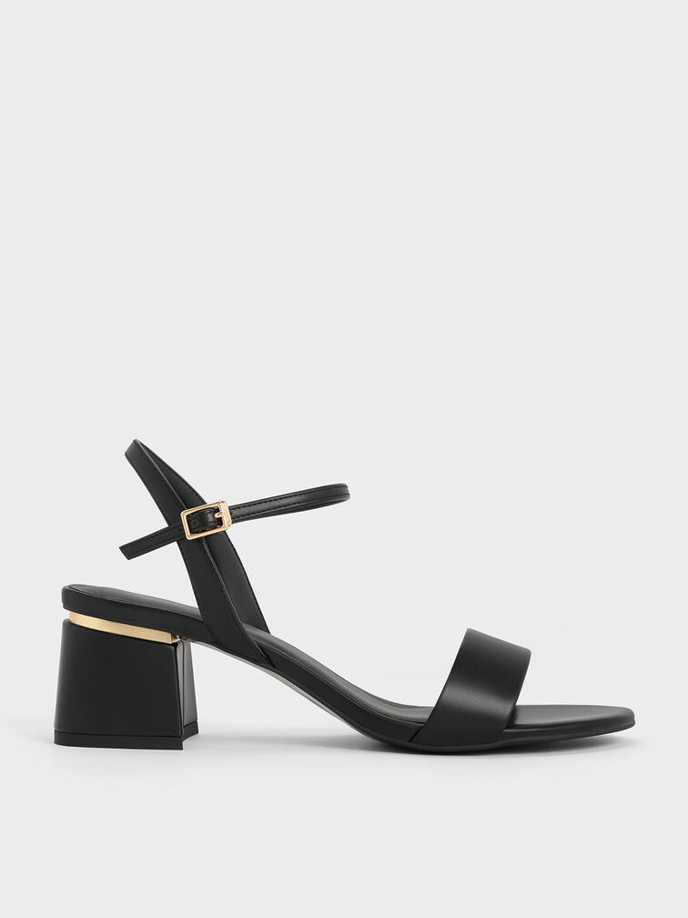 Black Open Toe Ankle Strap Block Heel Sandals - CHARLES & KEITH SG