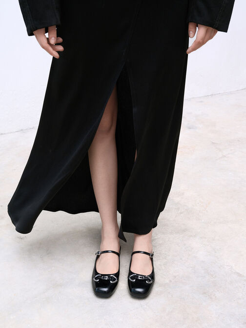 Metallic-Accent Flat Mules, Black Box, hi-res