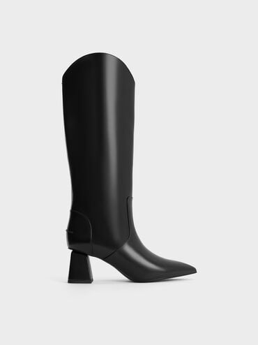Lucinda Trapeze-Heel Knee-High Boots, Black Box, hi-res
