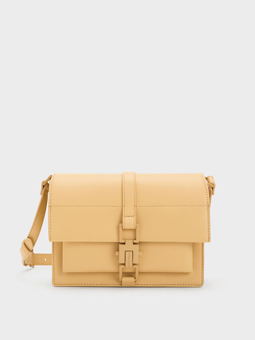 Dua Buckled Crossbody Bag, Beige, hi-res