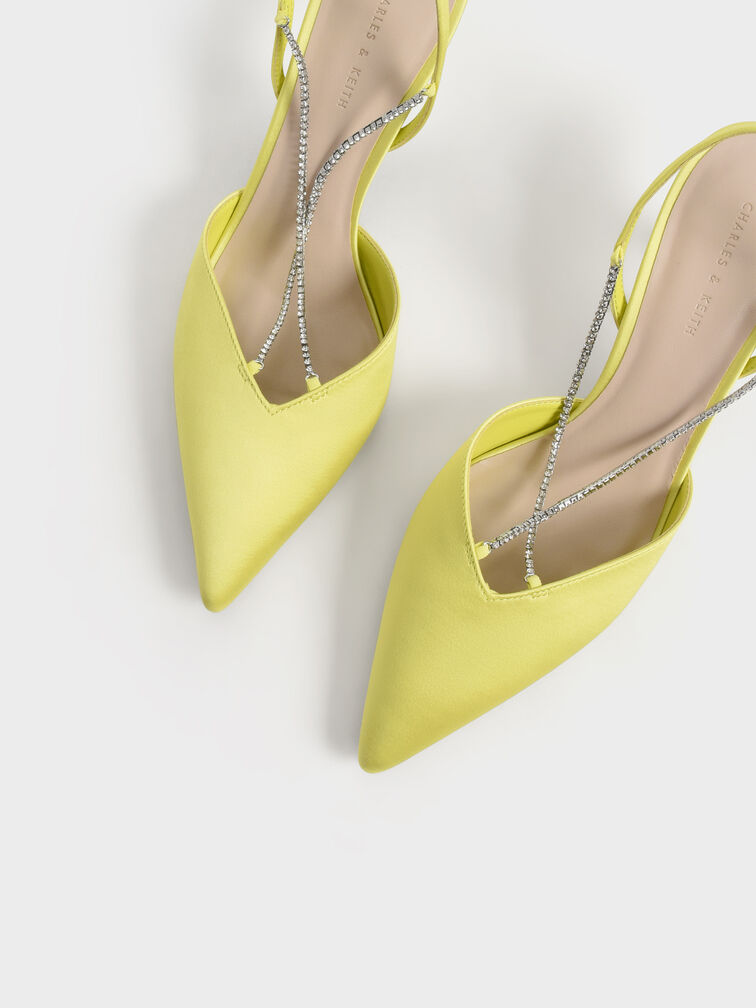 Recycled Polyester Gem-Strap Slingback Pumps, Lime, hi-res