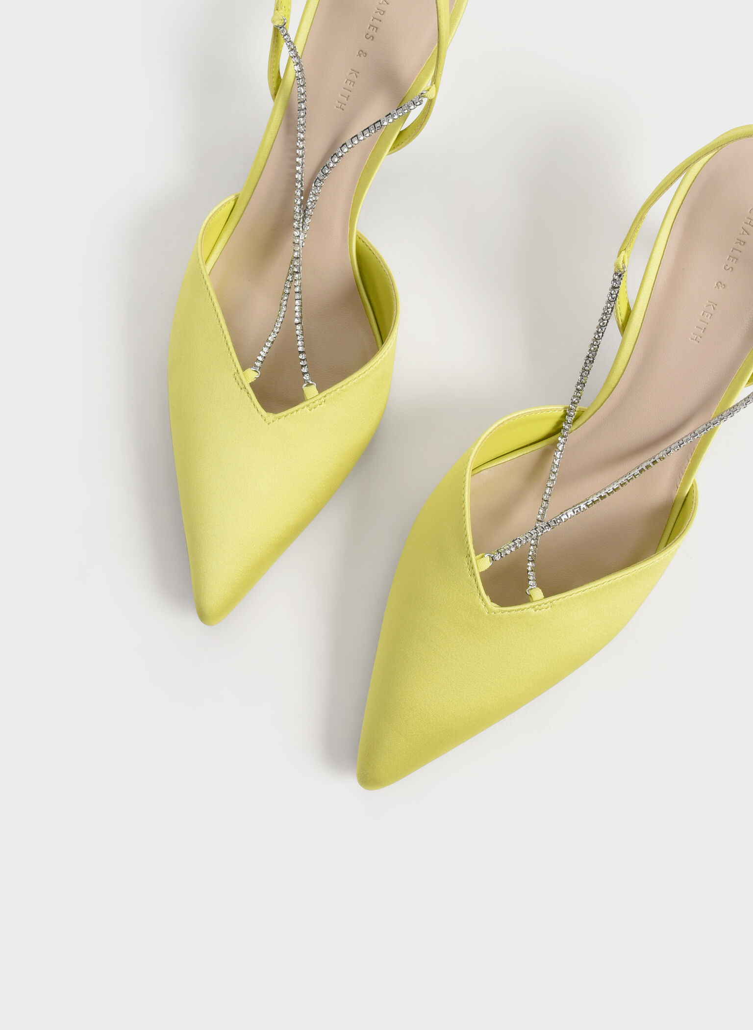 Lime Recycled Polyester Gem-Strap Slingback Pumps - CHARLES & KEITH MY