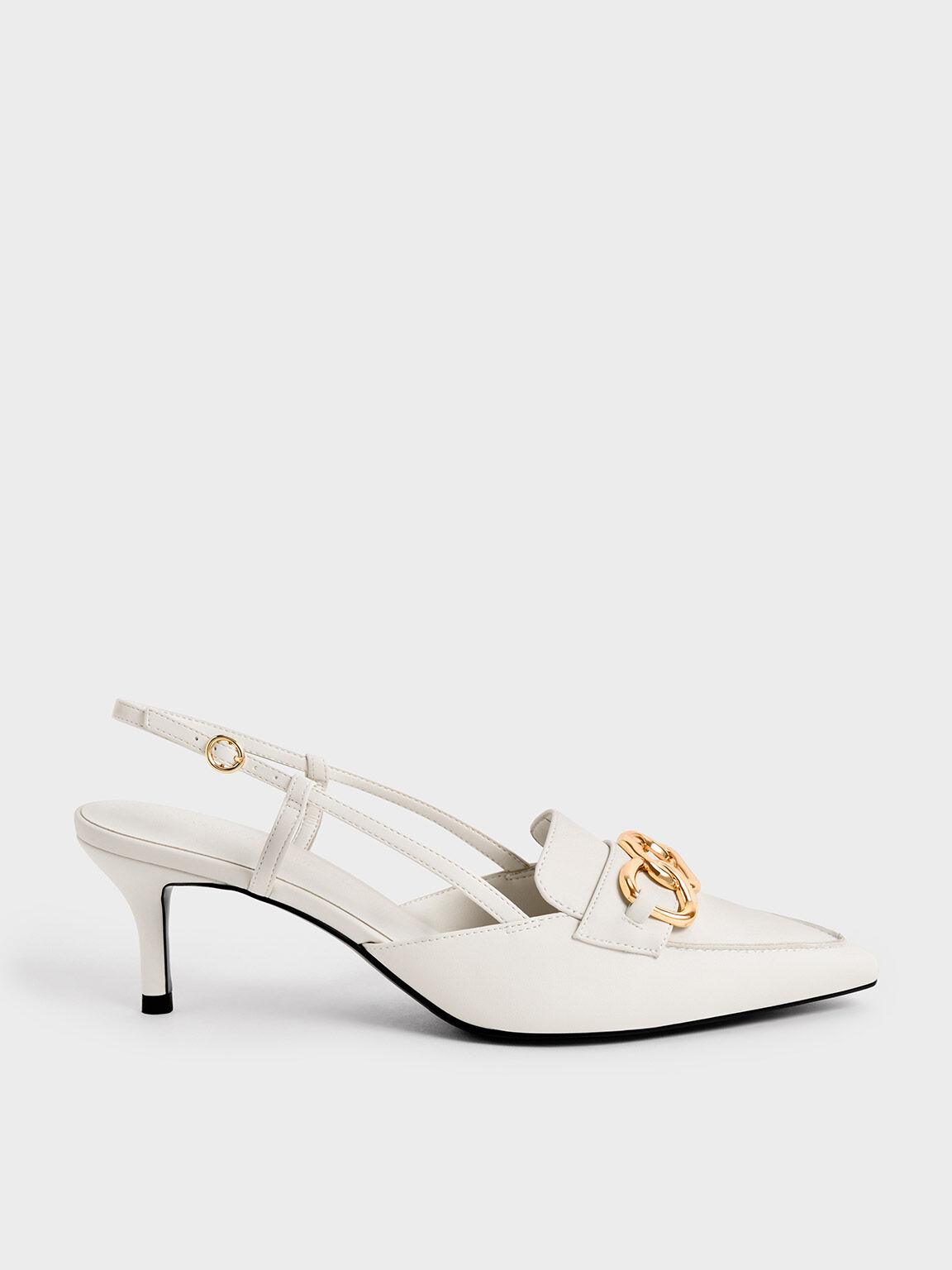 Chunky Chain-Link Slingback Pumps, Chalk, hi-res