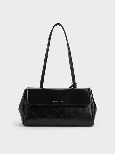 Apfra Quilted Elongated Shoulder Bag, Noir, hi-res