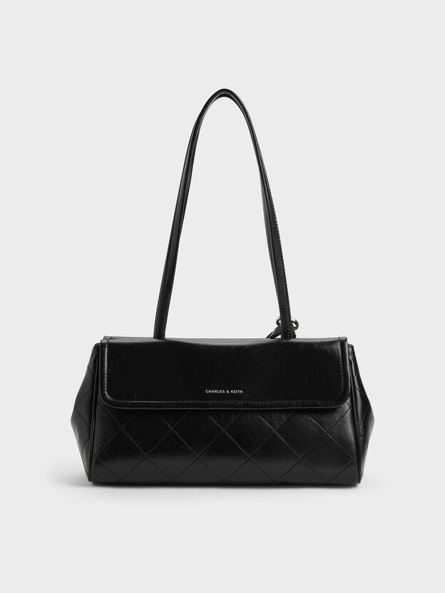 Apfra Quilted Elongated Shoulder Bag, Noir, hi-res