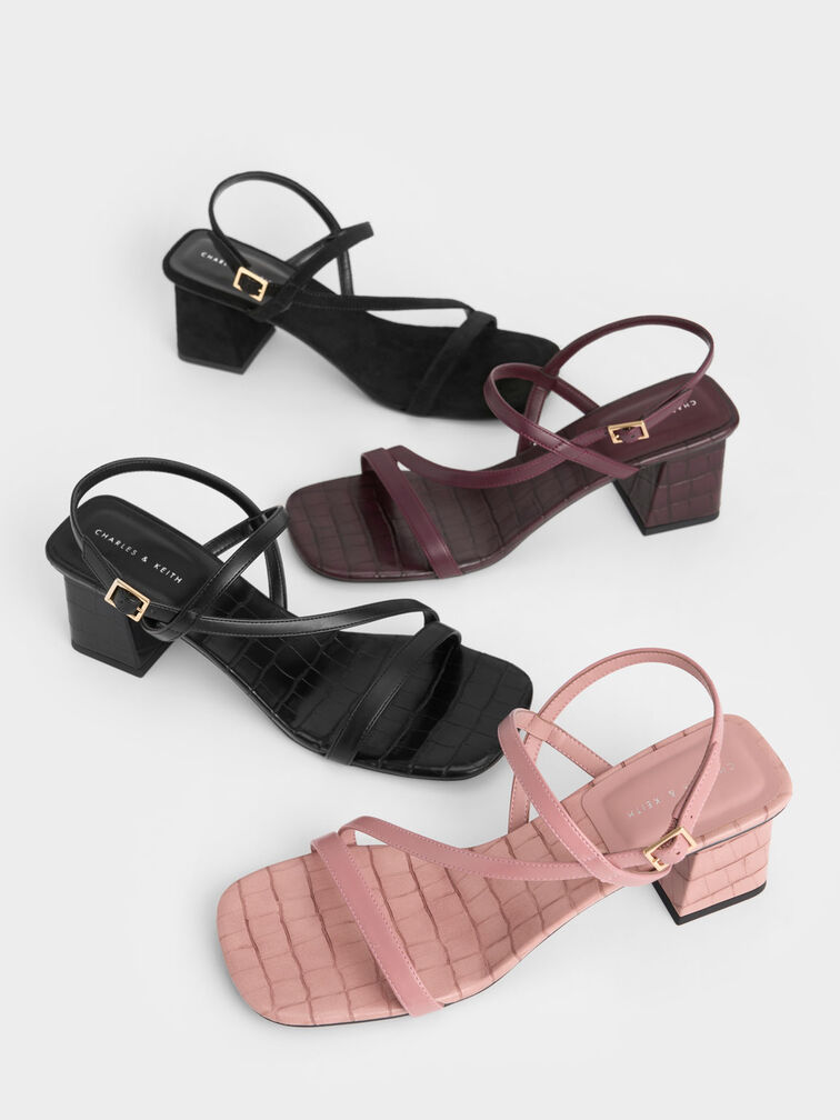Black Textured Asymmetric Slingback Sandals - CHARLES & KEITH International