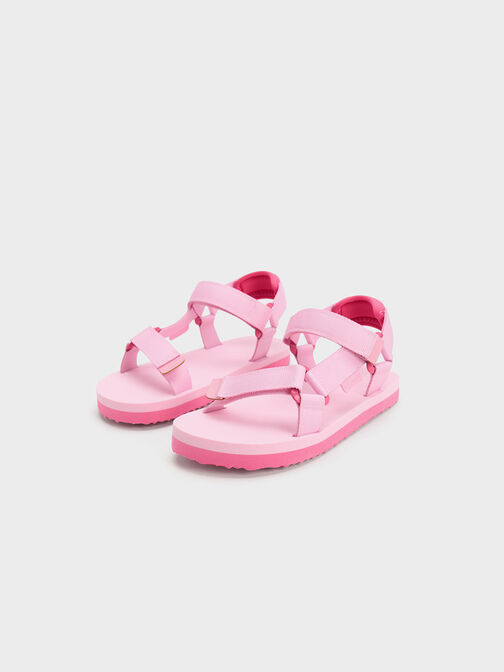 Girls' Grosgrain Sporty Sandals, Pink, hi-res