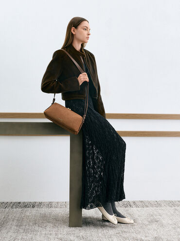 데이나 리사이클 스웨이드 더블 스트랩 숄더백, 모카 브라운, hi-res