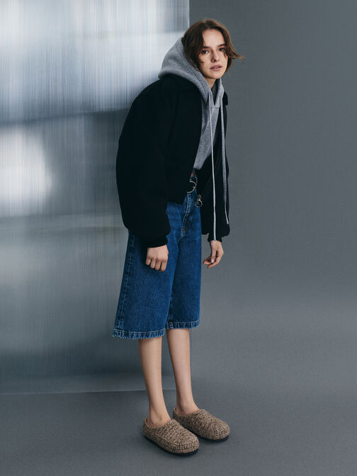 Crochet Flat Mules, Taupe, hi-res