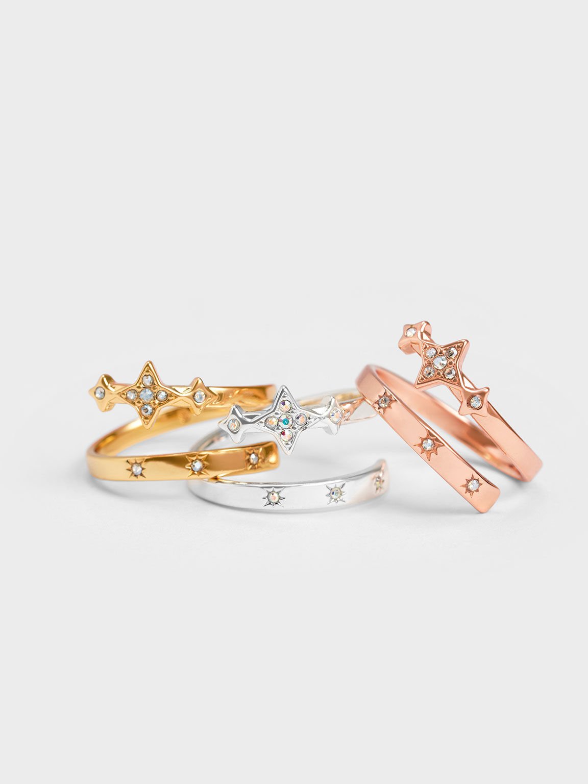 Star Motif Crystal-Embellished Ring, Rose Gold, hi-res